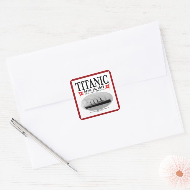Titanic Ghost Ship Square Stickers (red border) (Envelope)