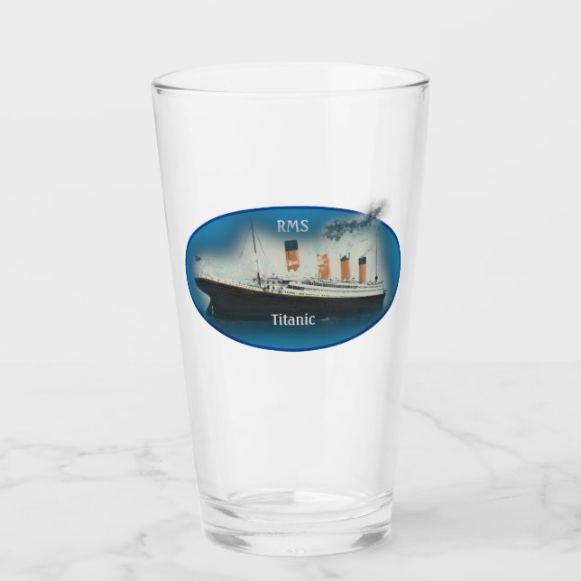 Titanic Maritime Blue White Star Line Ship Glass (Front)