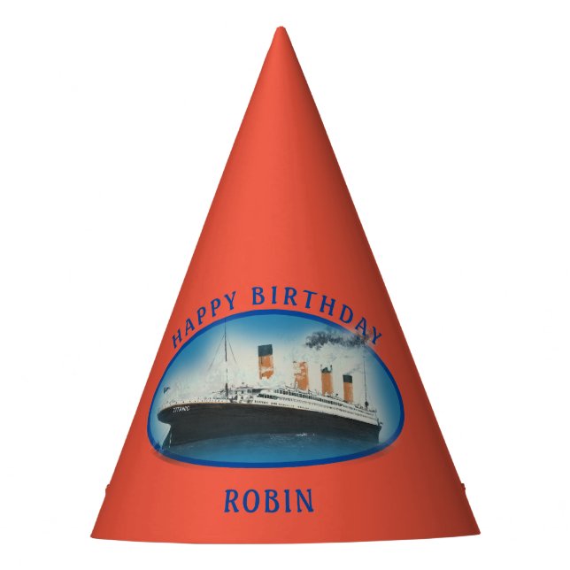 Titanic Orange Birthday Ship Party Hat (Front)