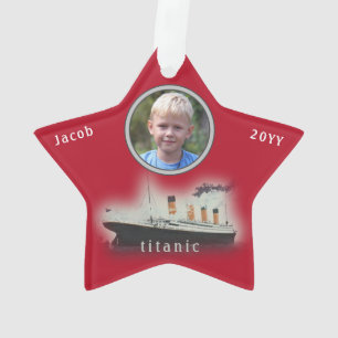 Titanic Porthole Photo Red Christmas Ornament