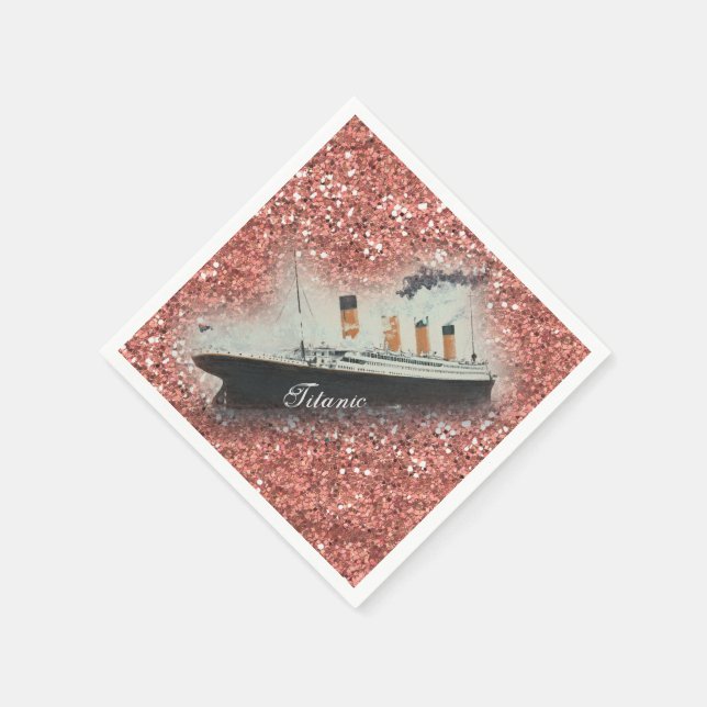 Titanic Rose Gold Glitter White Star Line Ship Napkin (Corner)