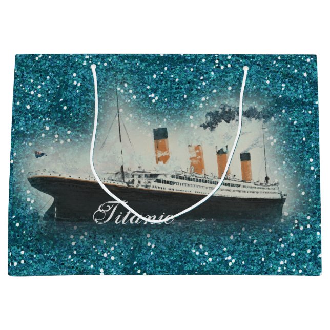Titanic Sapphire Glitter White Star Line Ship Large Gift Bag (Front)