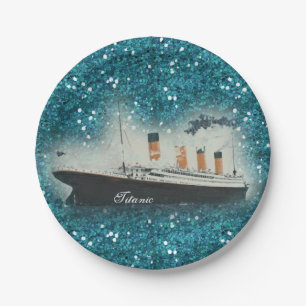Titanic Sapphire Glitter White Star Line Ship Paper Plate