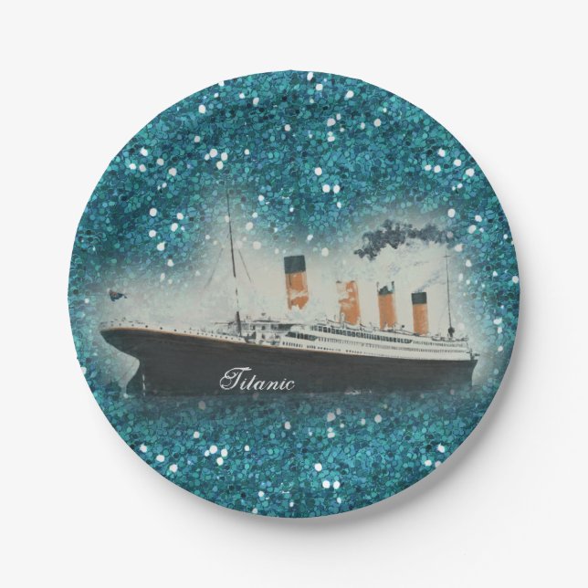 Titanic Sapphire Glitter White Star Line Ship Paper Plate (Front)