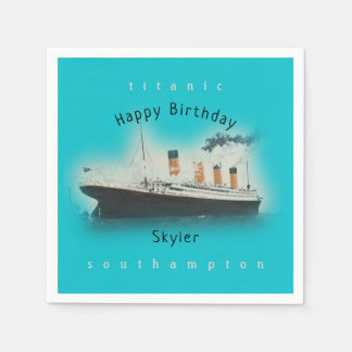 Titanic Ship Happy Birthday Name Aqua Teal Napkin