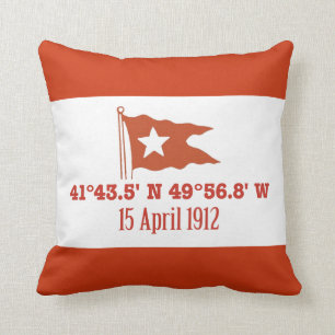 Titanic Sinking GPS Coordinates & White Star Flag Cushion