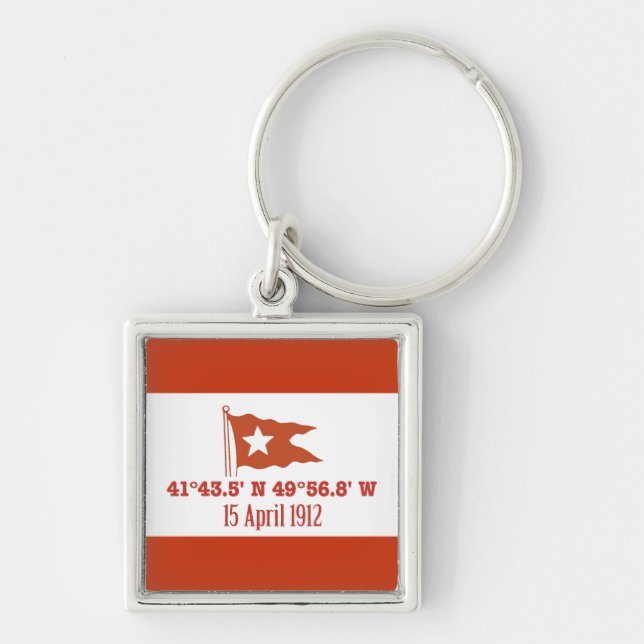 Titanic Sinking GPS Coordinates & White Star Flag Key Ring (Front)