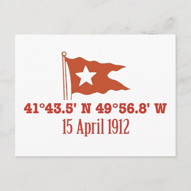 Titanic Sinking GPS Coordinates & White Star Flag Postcard (Front)