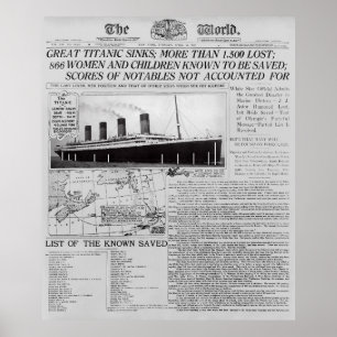 TITANIC SINKS - Frontpage News Worldwide 1912 Poster