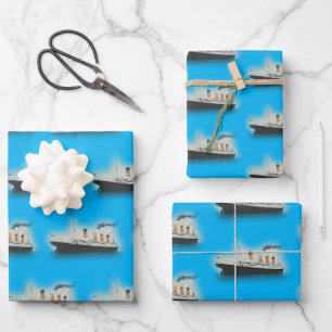 Titanic Vintage Ocean Blue White Star Line Ship Wrapping Paper Sheet