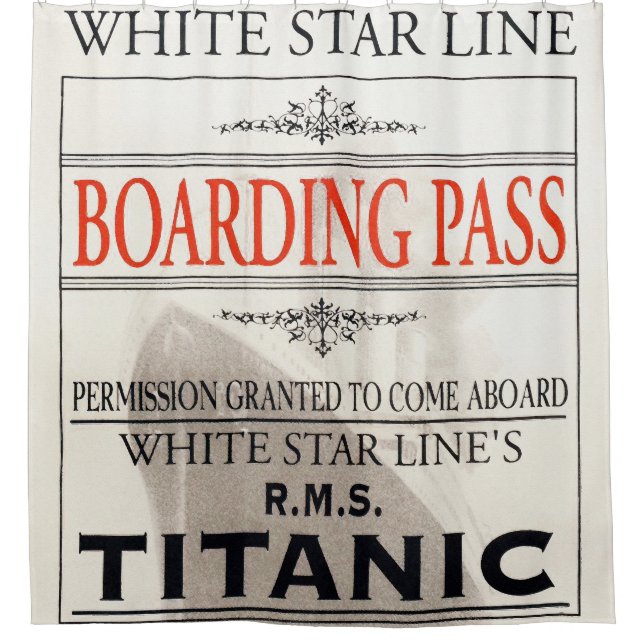 Titanic White Star Line Boarding Pass Shower Curtain (Front)