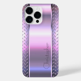 Titanium Pink Silver Stainless Steel Print iPhone 14 Pro Max Case