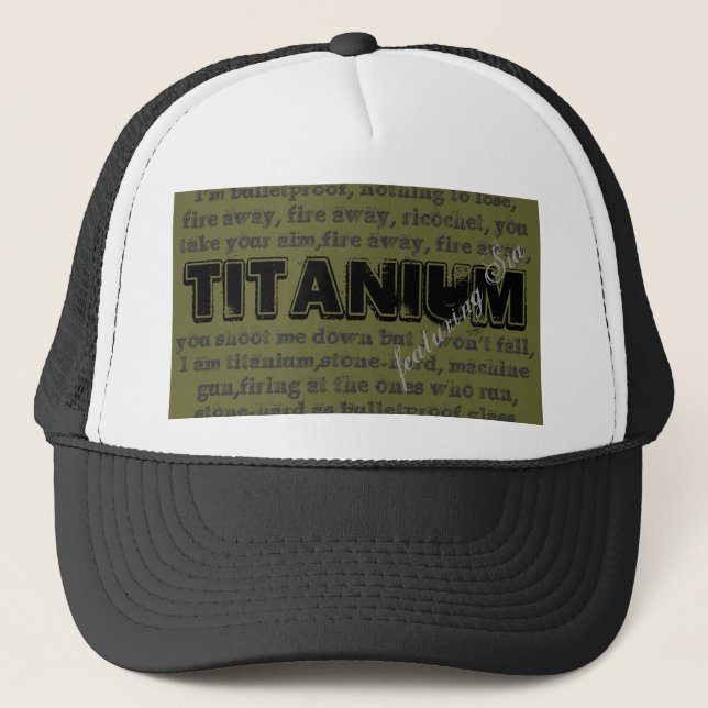 Titanium Song trucker hat with olive background (Front)