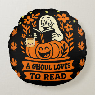 Title: A Ghoul Loves to Read Bookworm Halloween Gi Round Cushion