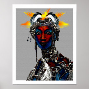 Title: African Tribal Woman in Ceremonial Headdres Poster