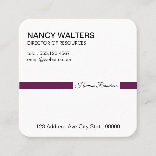 Title Bar (Palatinate Purple) / Simple Corporate Square Business Card (Front)