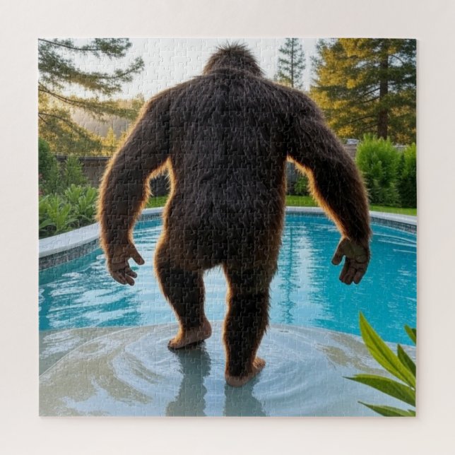 Title: Bigfoot’s Backyard Pool Party Jigsaw Puzzle (Vertical)