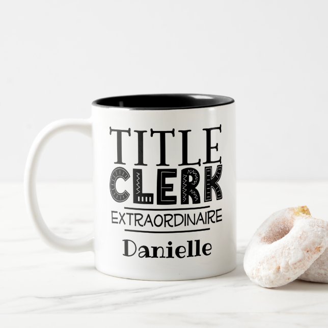 Title Clerk Personalized Two-Tone Coffee Mug (With Donut)