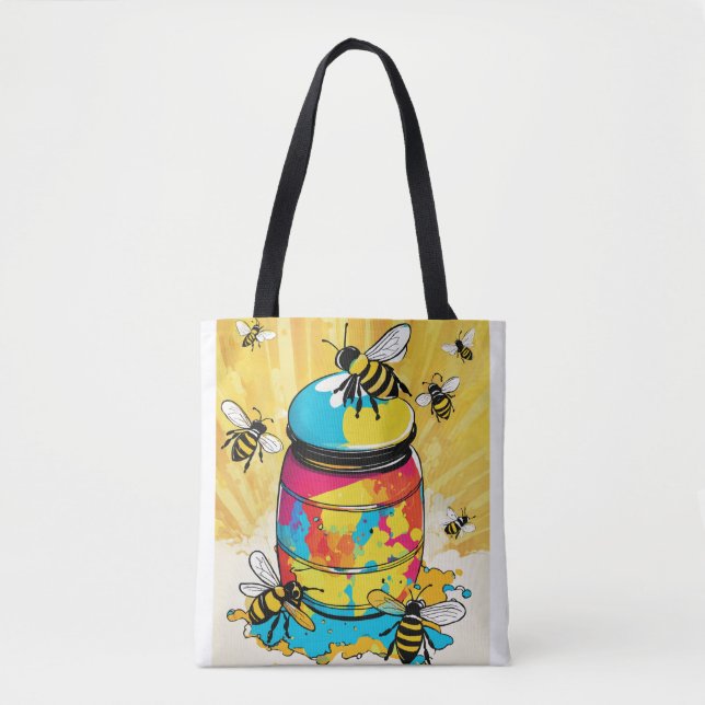 Title: "Colourful Bees Explosion from Cookie Jar P Tote Bag (Front)