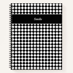 Title Customization Check Black White Notebook