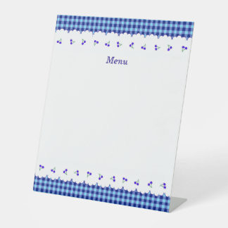 Title Customization Cherry Check Blue Pedestal Sign