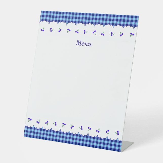 Title Customization Cherry Check Blue Pedestal Sign (Front)