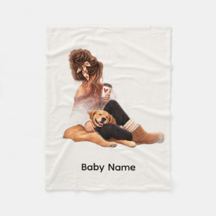 Title Cute Fall Girl & Dog Personalised Baby Blank Fleece Blanket