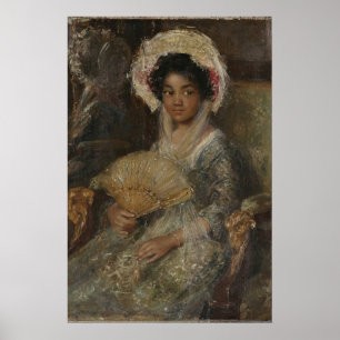 Title: Elegant Lady with Fan Vintage Art Poster