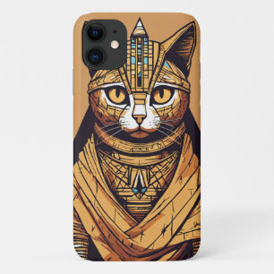 Title: Feline Mummy Mystique: Quirky Cat Pyramid I iPhone 11 Case