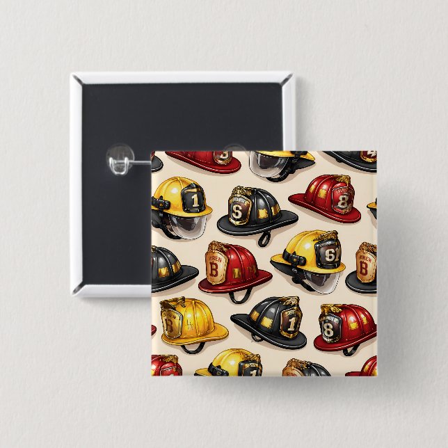 Title firefighter helmet pattern fire station depa 15 cm square badge (Front & Back)