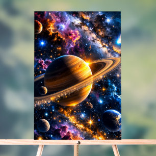 Title Galactic Odyssey Saturn and space nebula art Acrylic Sign