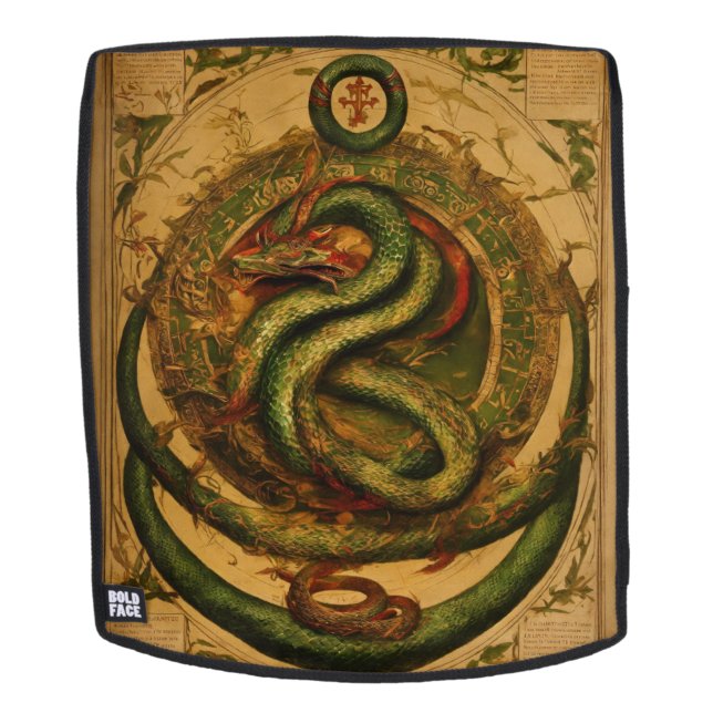 **Title:** Green Snake Print Backpack   (Removable Face)