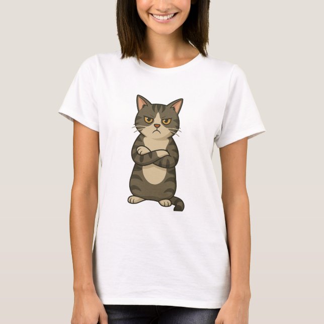 Title: Grumpy Cat Attitude – Funny Cartoon T-Shirt (Front)