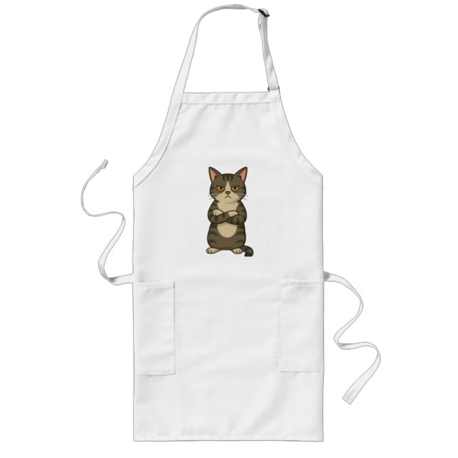 Title: Grumpy Cat Attitude – Funny Cartoon T-Shirt Long Apron (Front)