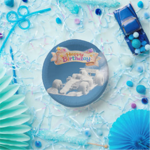 Title happy birthday racing card cloud paper plate