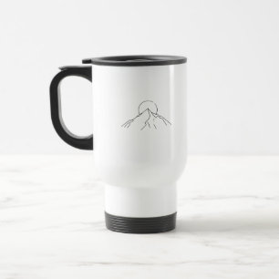 Title Minimalist Mountain & Sun Line Art Travel Mug