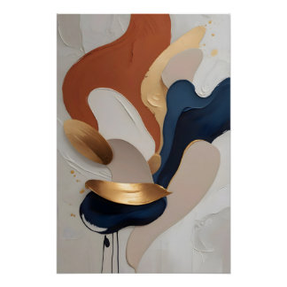 Title Modern Abstract Terracotta Navy Gold Art Pri Poster