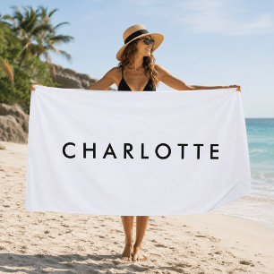Title Modern Personalised White Name Beach Towel