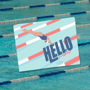 Title Modern Retro Pool Swimmer Typography Postcar Holiday Postcard