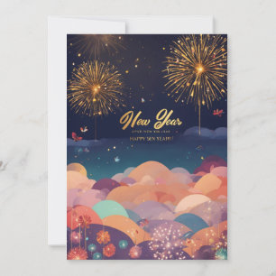 Title: "New Year's Extravaganza: Sparkling Balloon Holiday Card