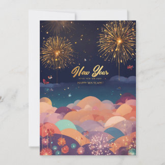 Title: "New Year's Extravaganza: Sparkling Balloon Holiday Card