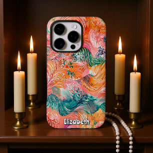 Title: "Oceanic Currents: Abstract Teal and Orange iPhone 16 Pro Case