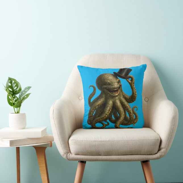 Title octopus in top hat, whimsical nautical art cushion (Chair)