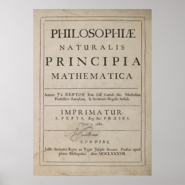 TITLE PAGE of PRINCIPIA MATHEMATICA 1687 Poster (Front)