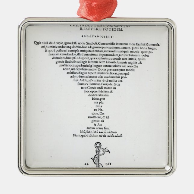 Title page of the Adages of Erasmus Metal Tree Decoration (Front)