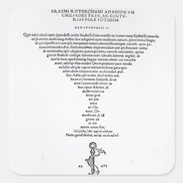 Title page of the Adages of Erasmus Square Sticker (Front)