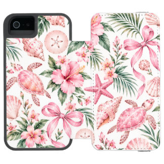 Title: Pink Tropical Sea Turtle Wallet Phone Case Incipio Watson™ iPhone 5 Wallet Case
