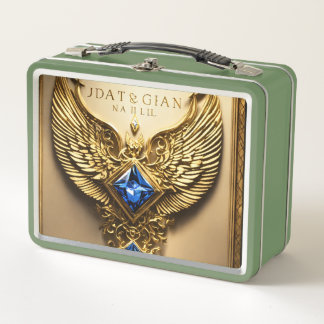 ### Title: **Regal Eagle: Diamond and Gold Lunchbo Metal Lunch Box