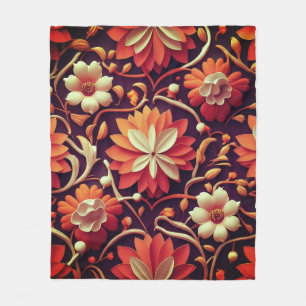 Title: "Retro Bloom - Seamless Floral Pattern Fleece Blanket
