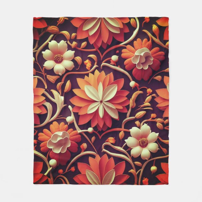 Title: "Retro Bloom - Seamless Floral Pattern  Fleece Blanket (Front)